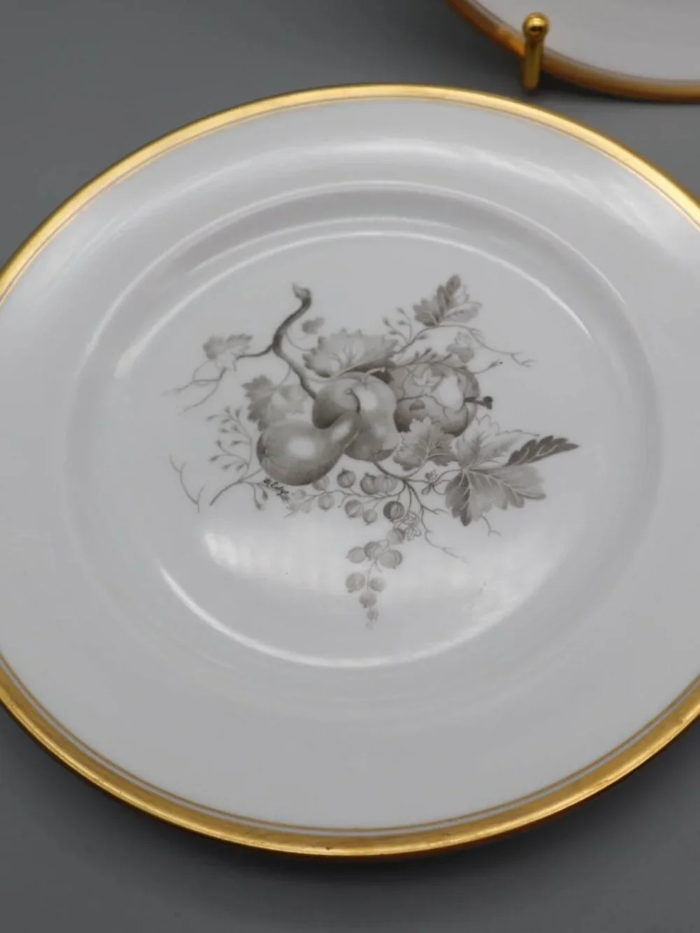 3 Vtg Spode Period 1810 Chatham Bone China Salad Plates Fruit Pattern Gold Trim